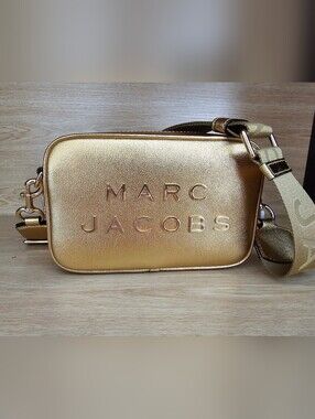 Marc Jacobs Metallic Gold Camera Bag with Logo Embossing